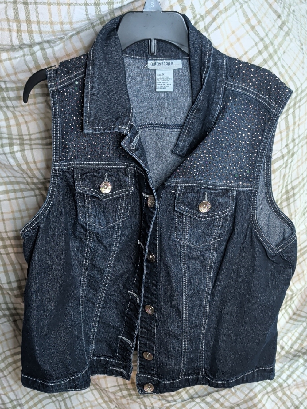 Kids Vest 1x. Denim Glitter Gems Detail